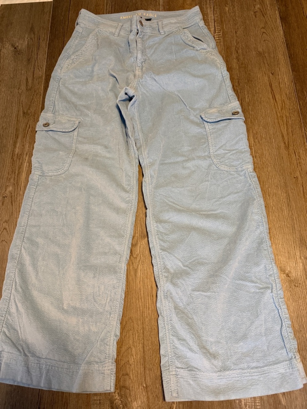 American Eagle Outfitters Super High Rise Baggy Wide Leg Blue Corduroy Pants
